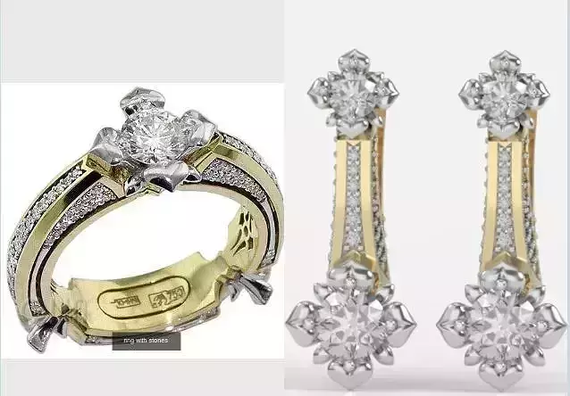 ring and earrings with stones 3D Model Collection