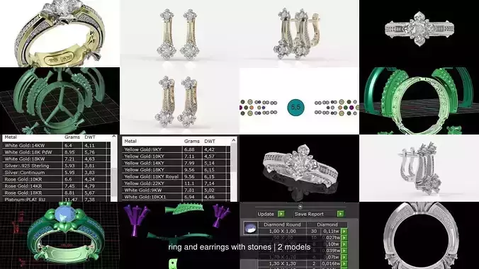 ring and earrings with stones