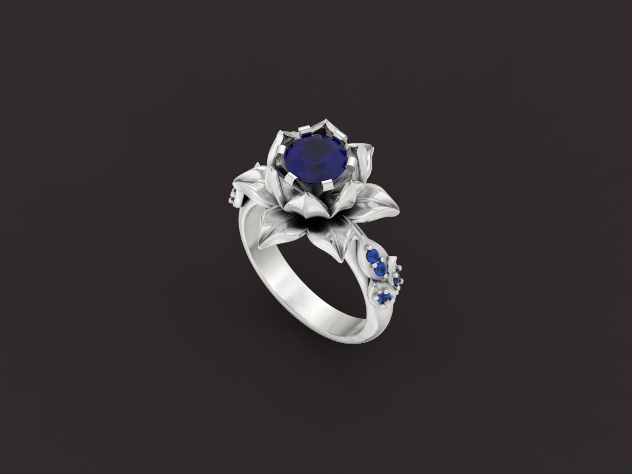 ring flower with stones 3D print model_21