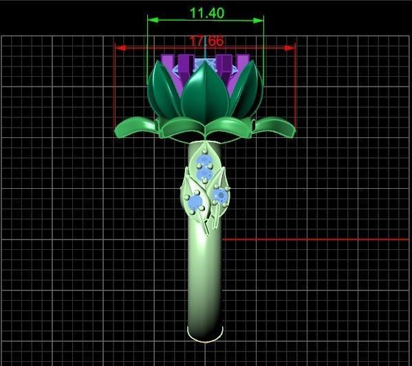 ring flower with stones 3D print model_25
