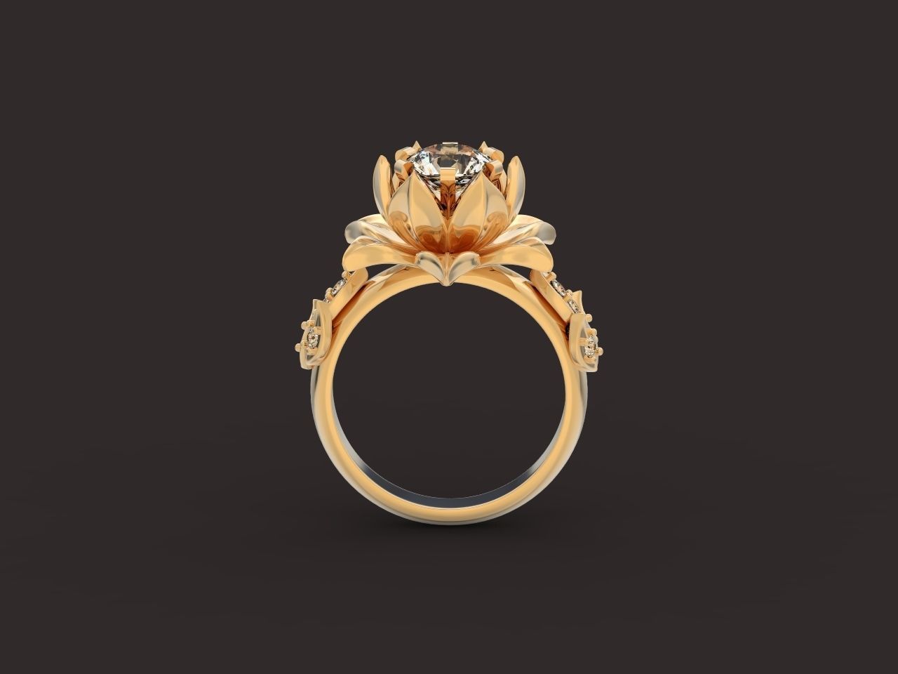 ring flower with stones 3D print model_12