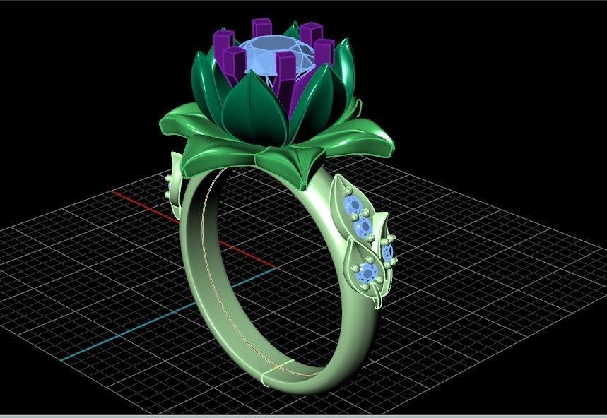 ring flower with stones 3D print model_31