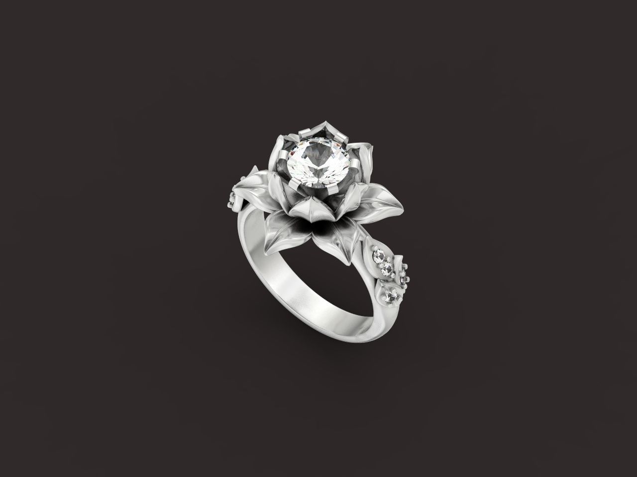 ring flower with stones 3D print model_10