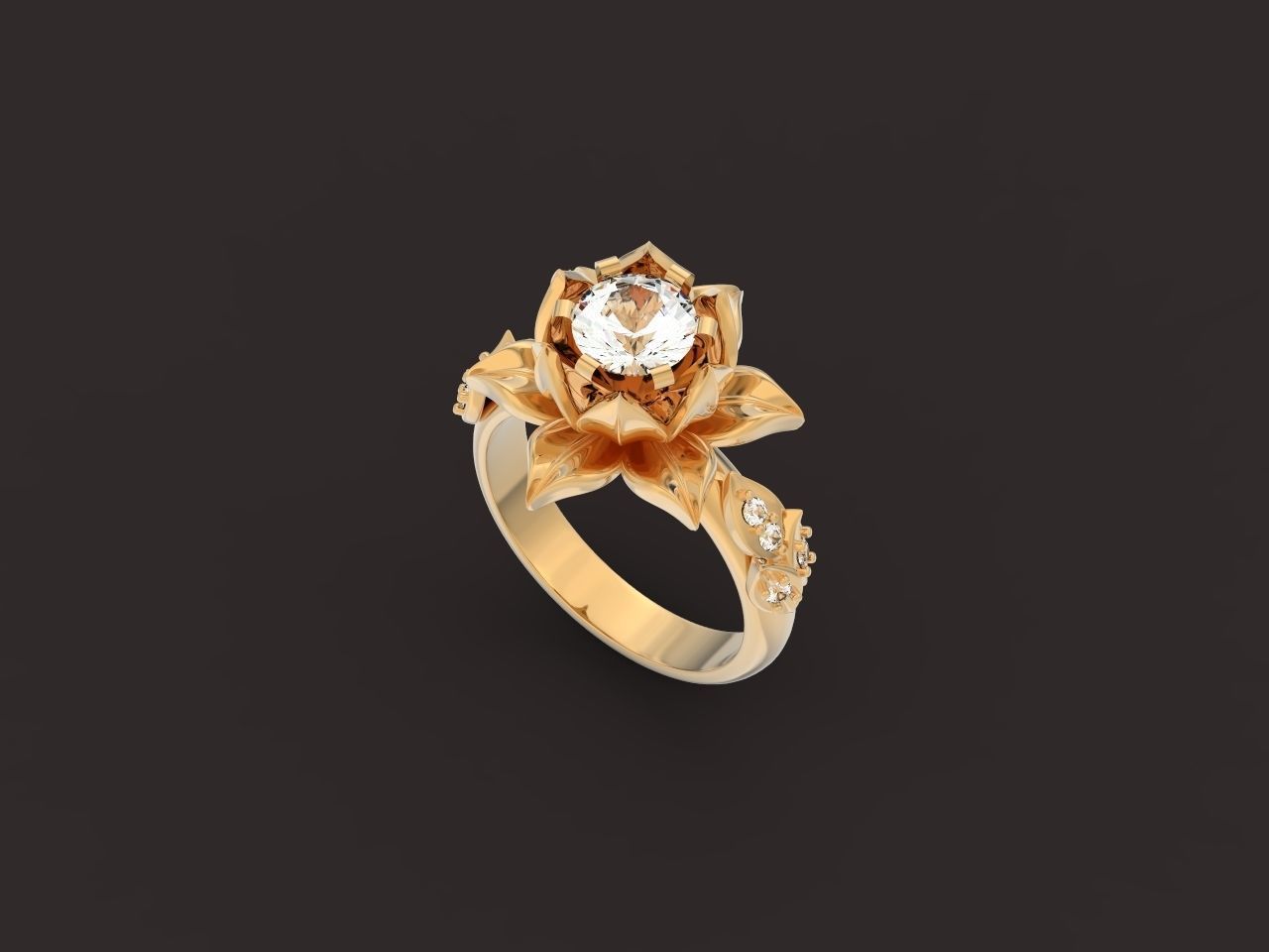 ring flower with stones 3D print model_11