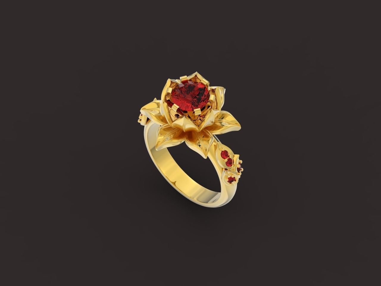 ring flower with stones 3D print model_19