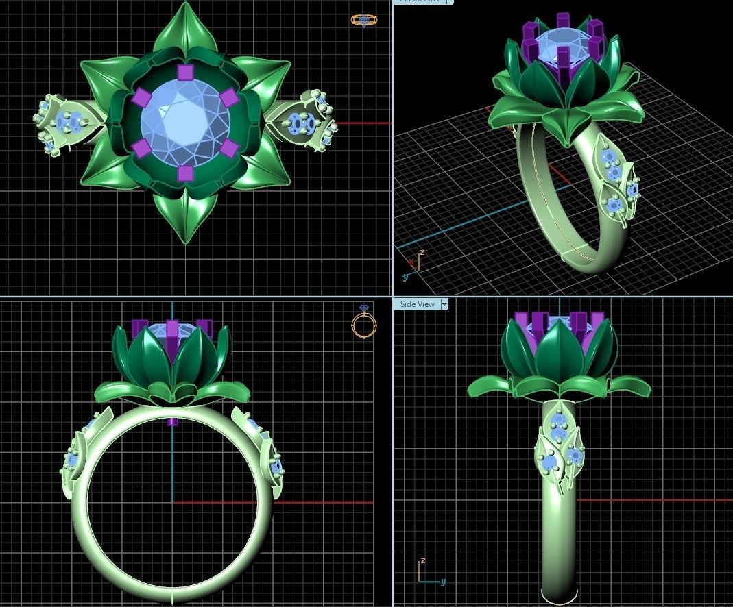 ring flower with stones 3D print model_26