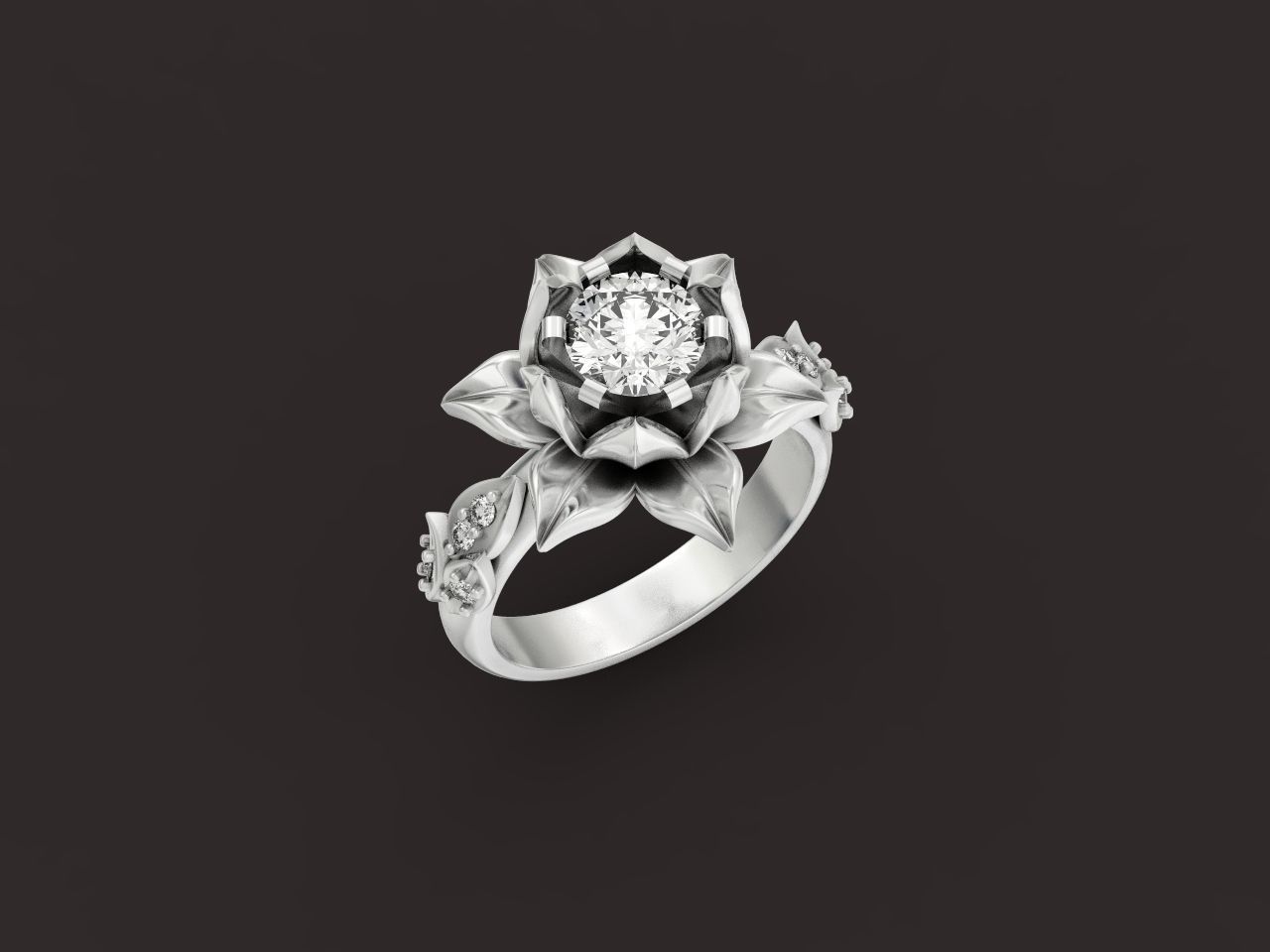 ring flower with stones 3D print model_23