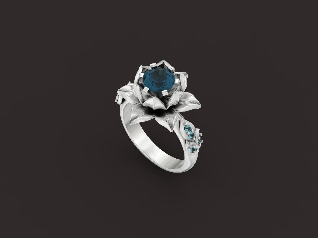 ring flower with stones 3D print model_20