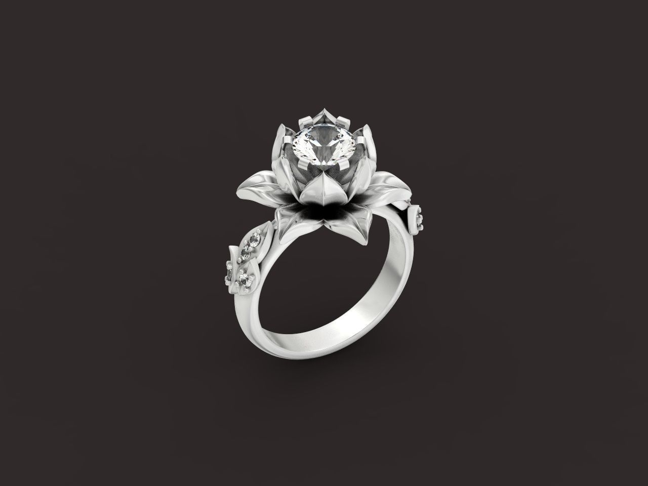 ring flower with stones 3D print model_9