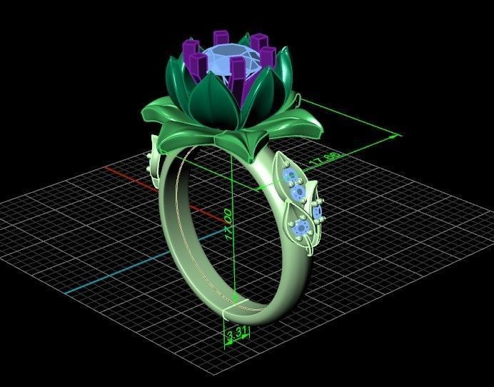 ring flower with stones 3D print model_30