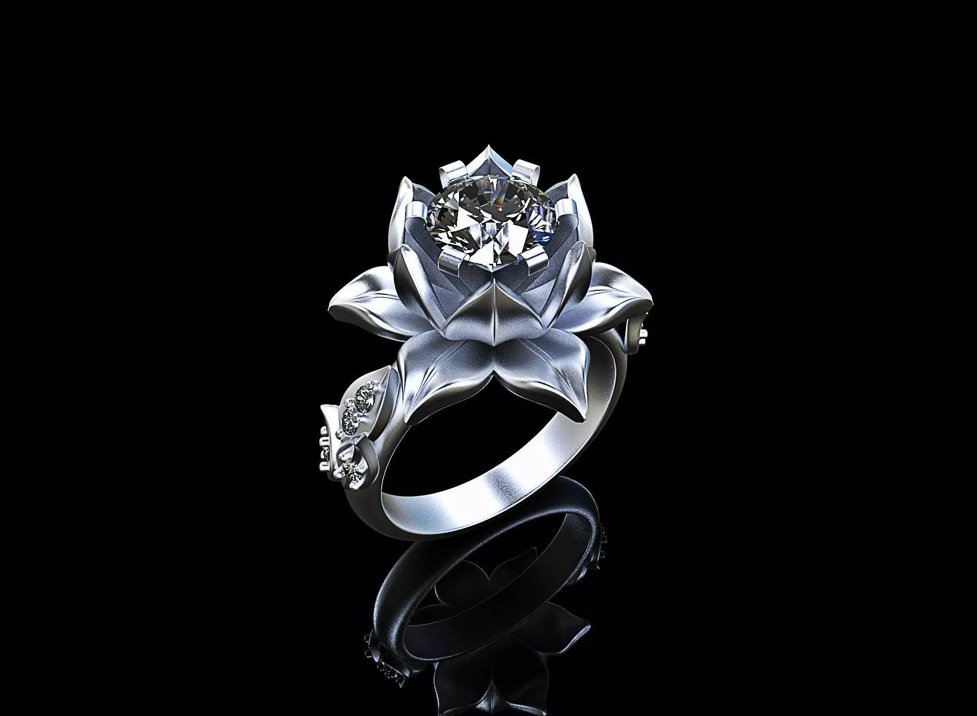 ring flower with stones 3D print model_0