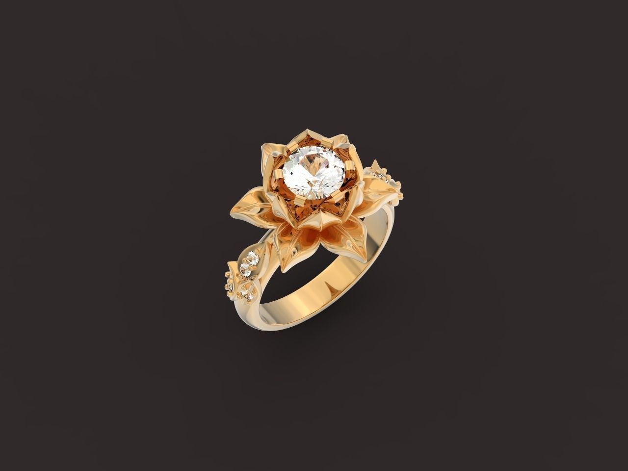 ring flower with stones 3D print model_13