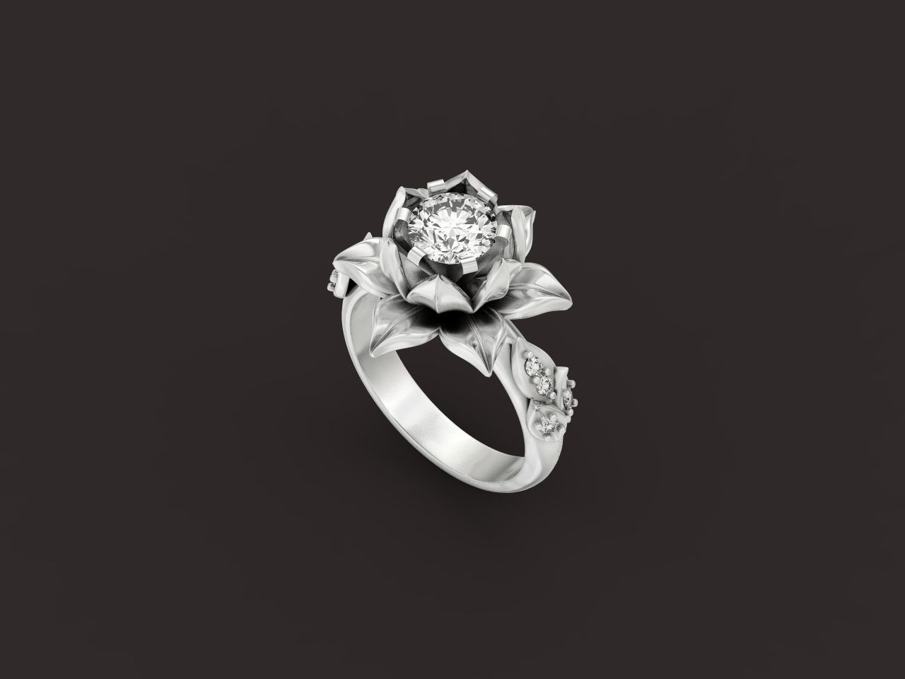ring flower with stones 3D print model_22