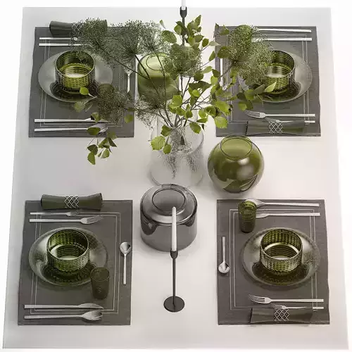  Table Setting For 4 Persons With A Bouquet 3D model