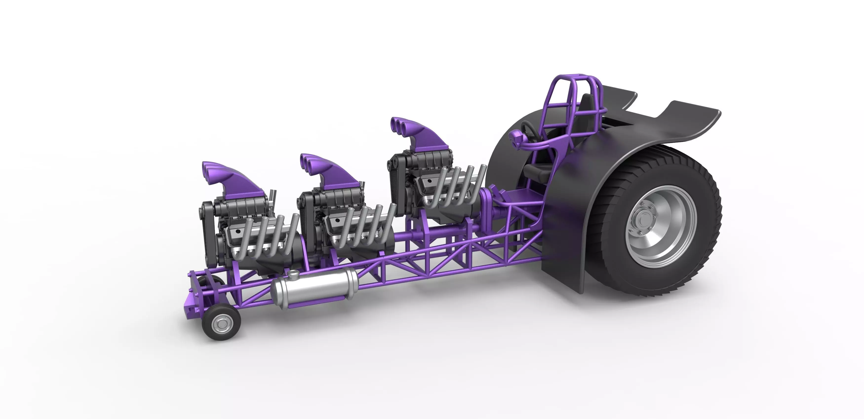 Pulling tractor with 3 engines V8 Scale 1 to 25 3D print model_0