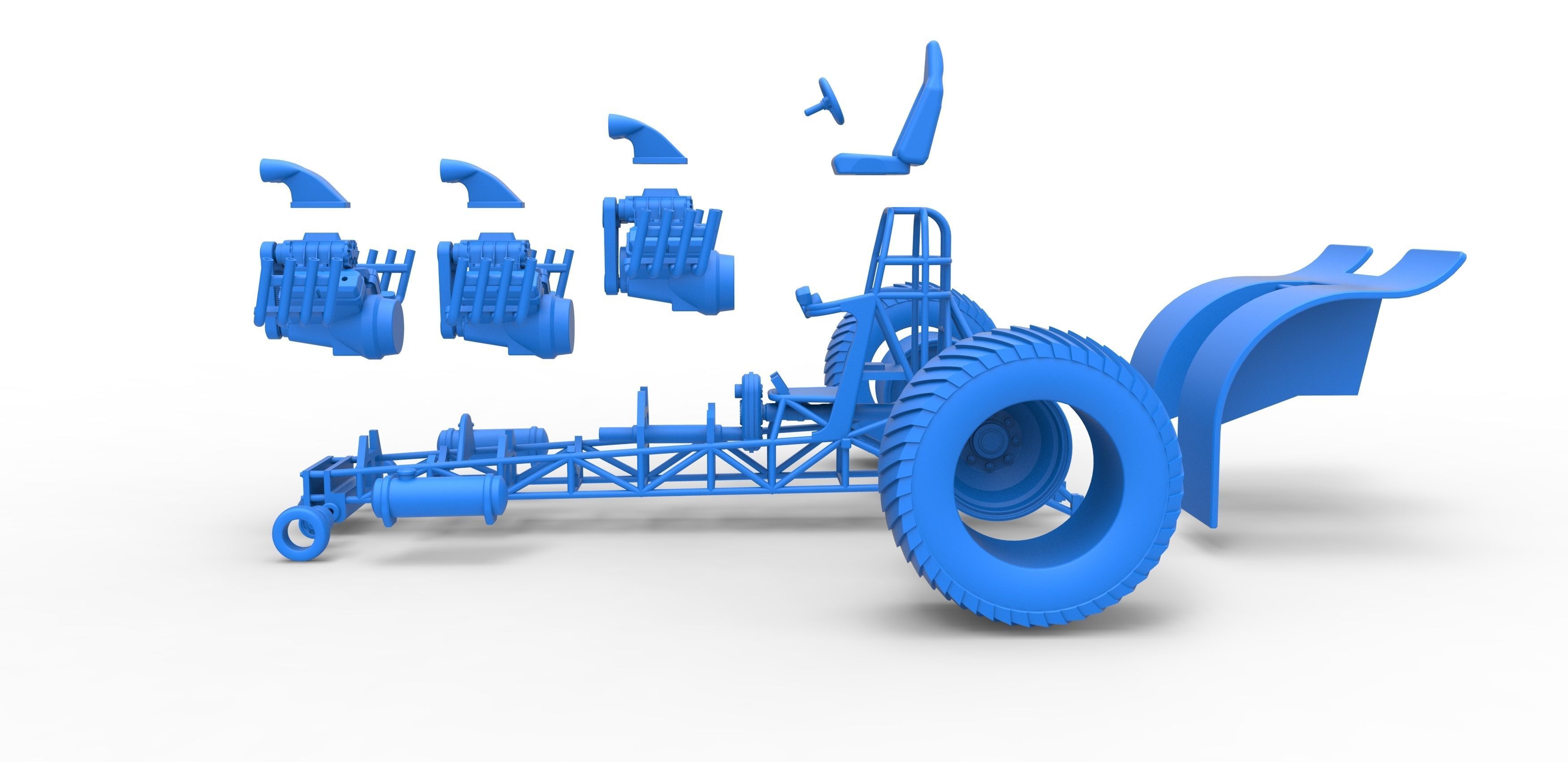 Pulling tractor with 3 engines V8 Scale 1 to 25 3D print model_31