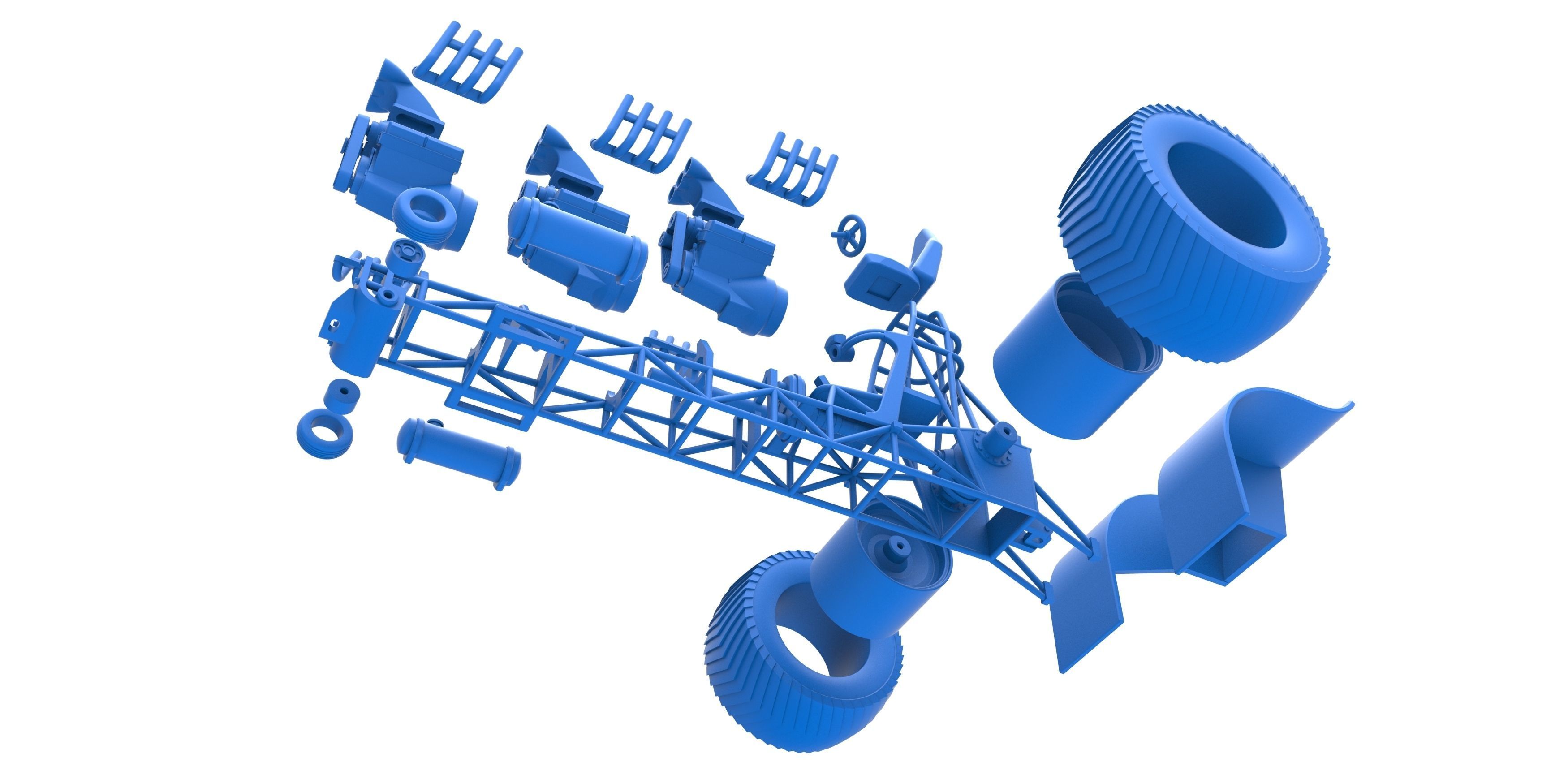Pulling tractor with 3 engines V8 Scale 1 to 25 3D print model_29