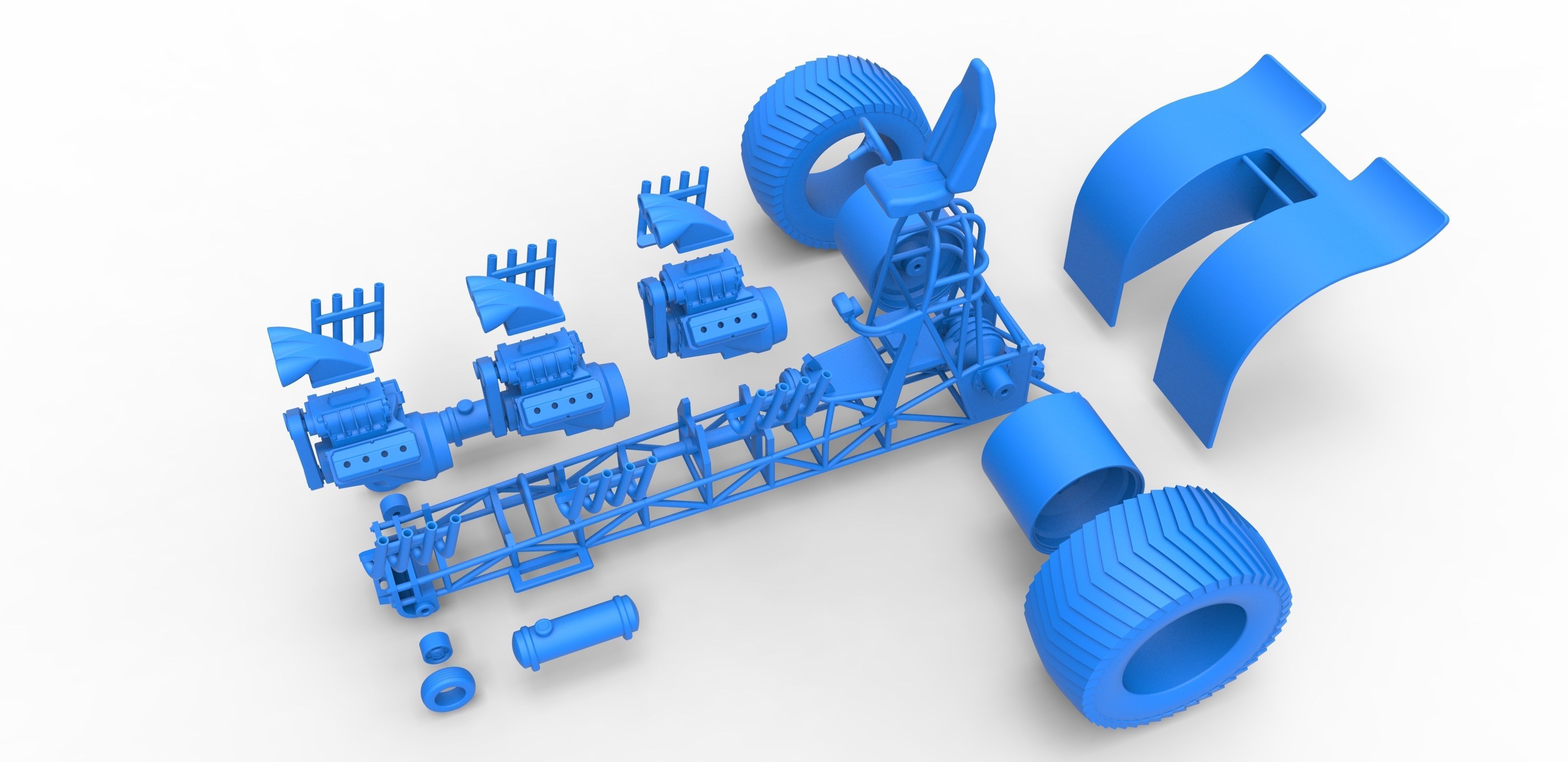 Pulling tractor with 3 engines V8 Scale 1 to 25 3D print model_28