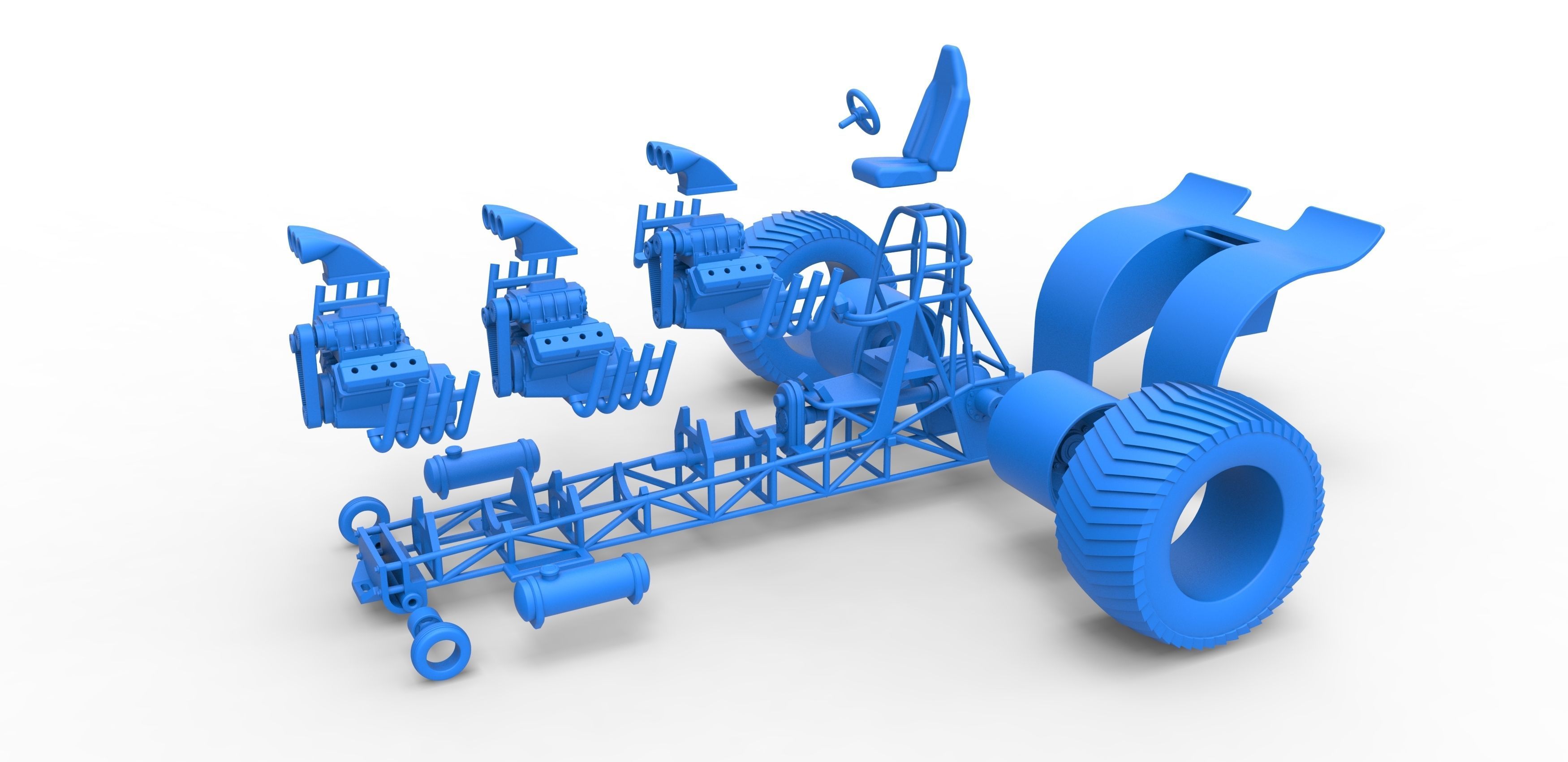 Pulling tractor with 3 engines V8 Scale 1 to 25 3D print model_27