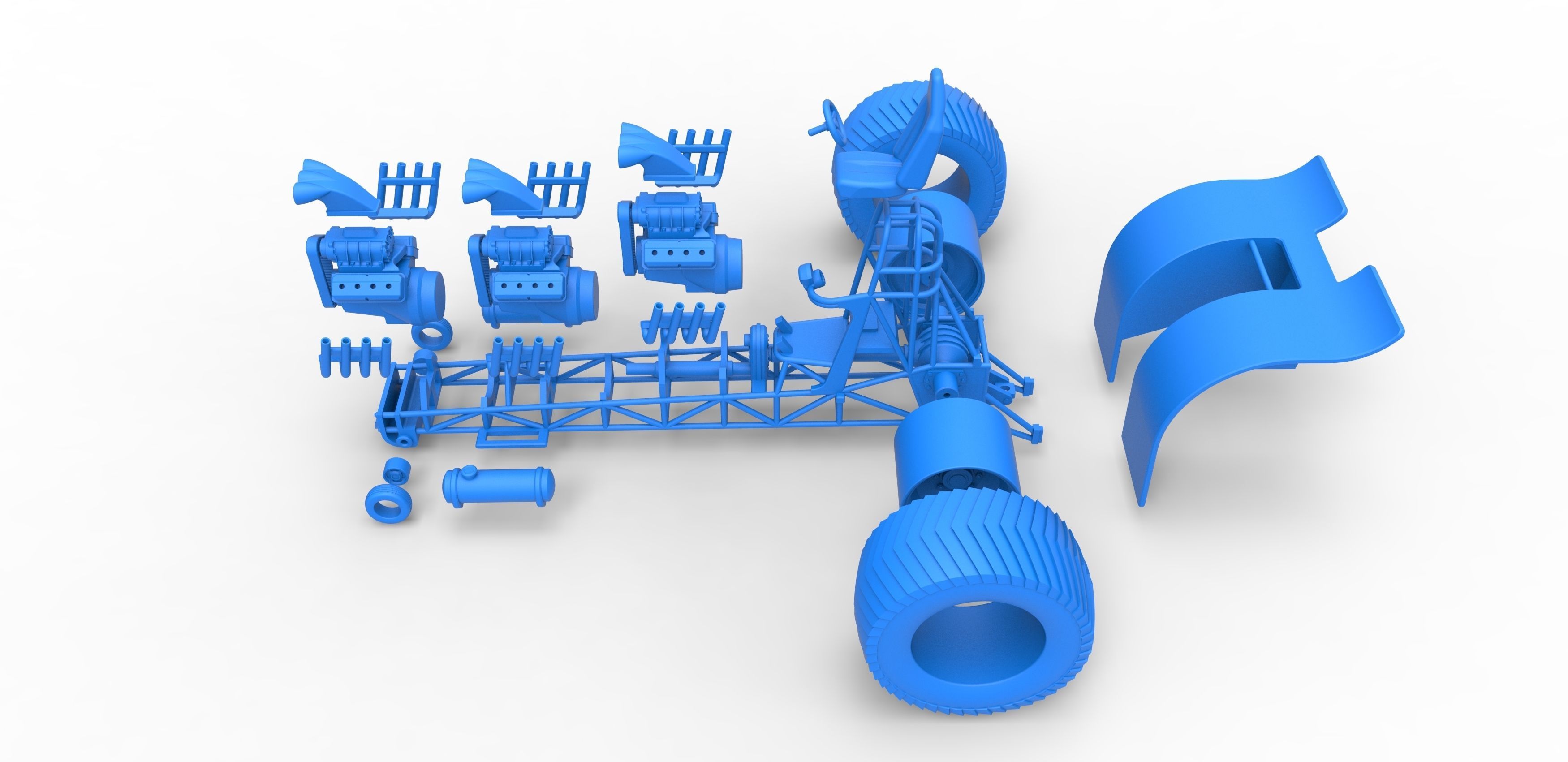 Pulling tractor with 3 engines V8 Scale 1 to 25 3D print model_32
