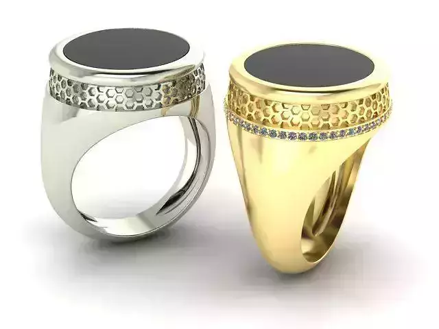 mens ring with black stone and pattern two options 3D print model