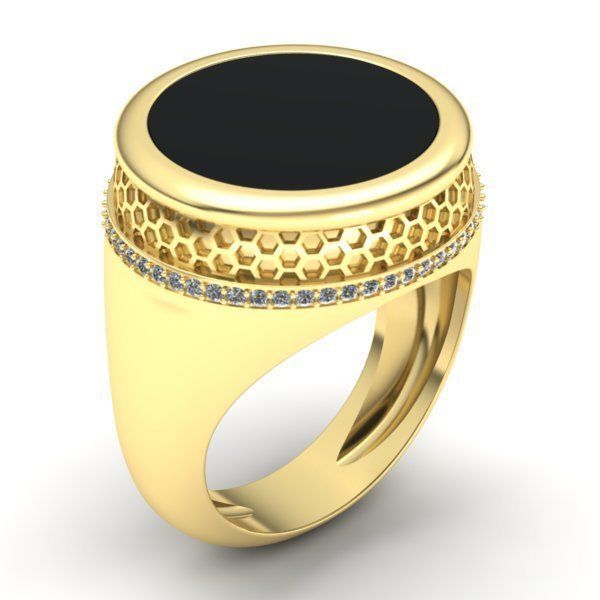 mens ring with black stone and pattern two options 3D print model_1