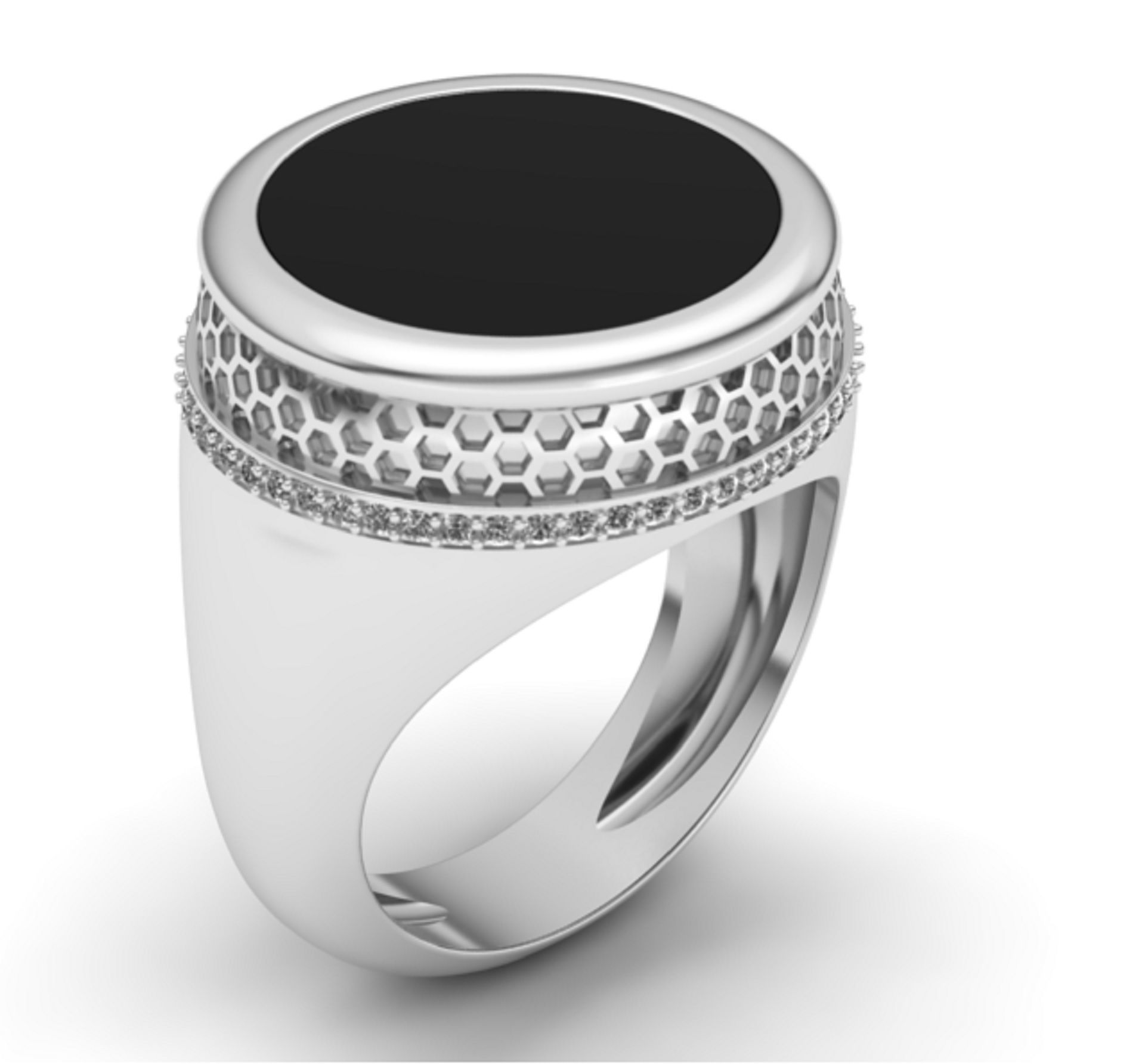 mens ring with black stone and pattern two options 3D print model_5