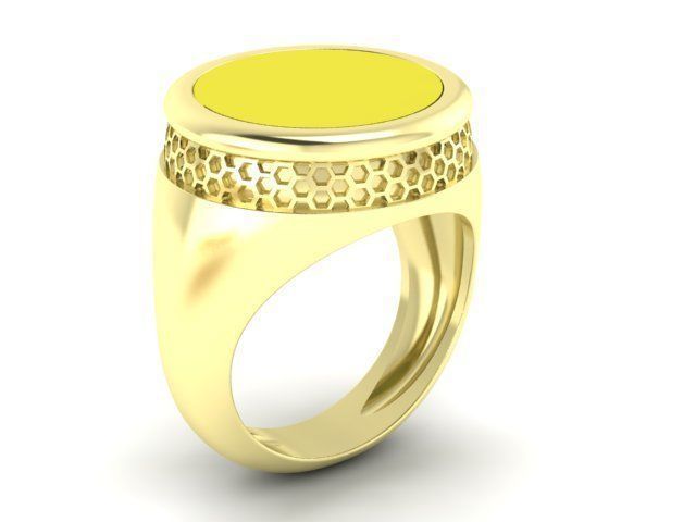 mens ring with black stone and pattern two options 3D print model_2