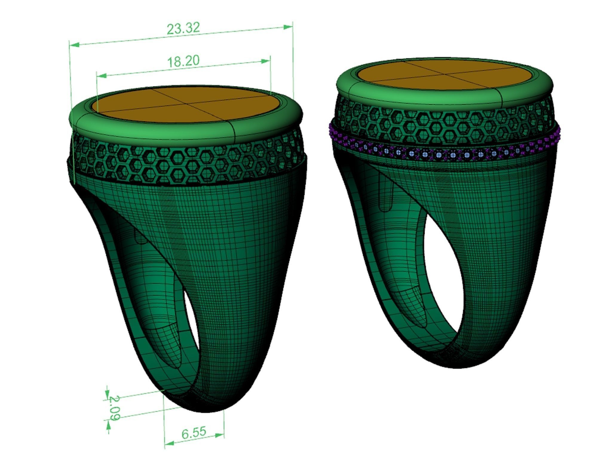 mens ring with black stone and pattern two options 3D print model_10