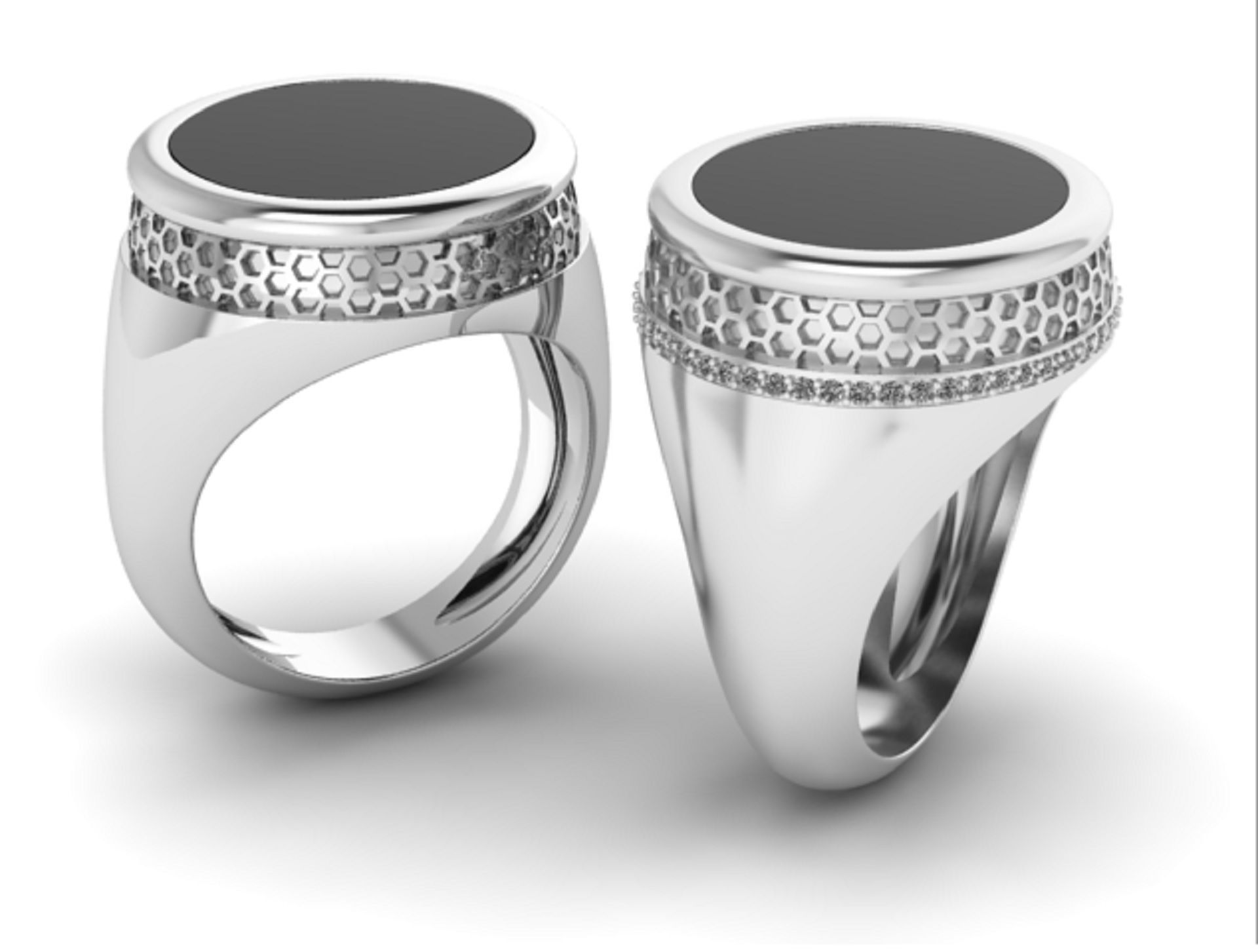 mens ring with black stone and pattern two options 3D print model_6