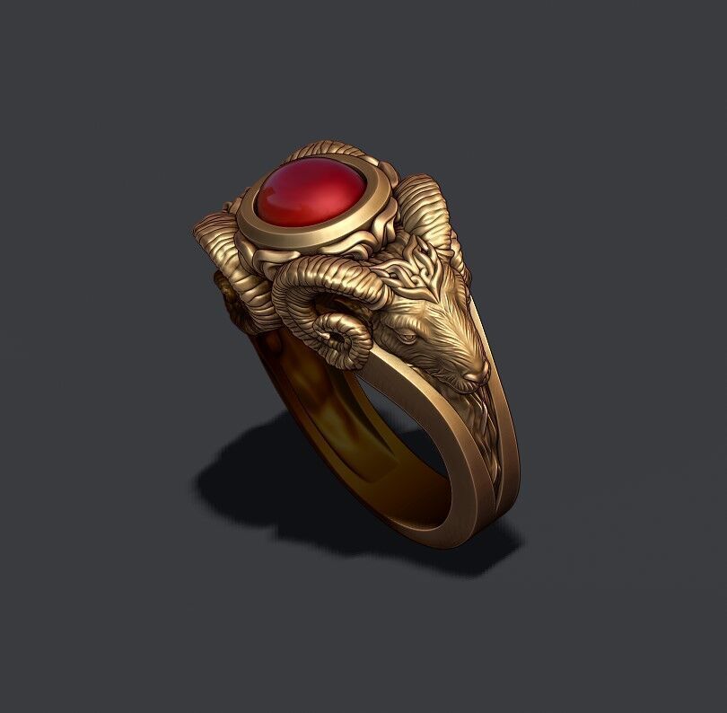 two head ram ring with gem 3D print model_6