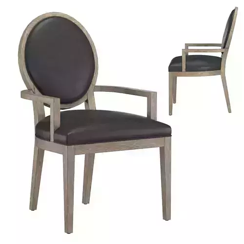 FRENCH CONTEMPORARY ROUND LEATHER DINING ARMCHAIR