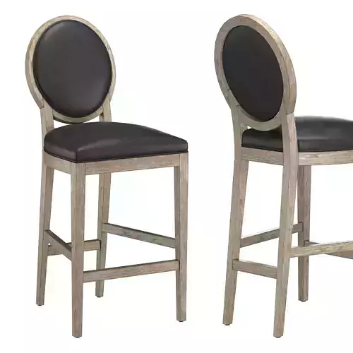 FRENCH CONTEMPORARY ROUND LEATHER BAR COUNTER STOOL