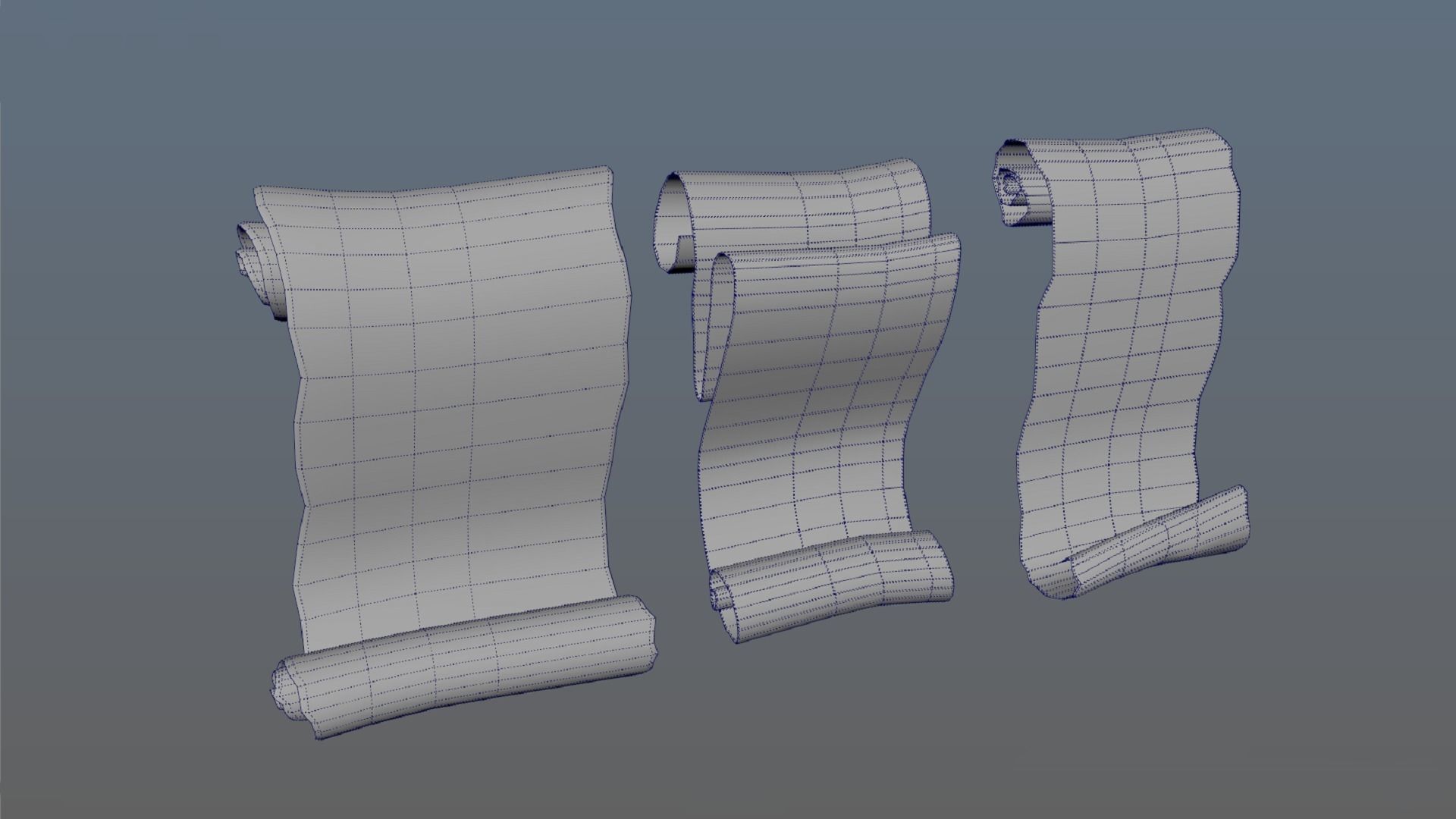 Set of three papyrus scrolls PBR Low-poly 3D model_6