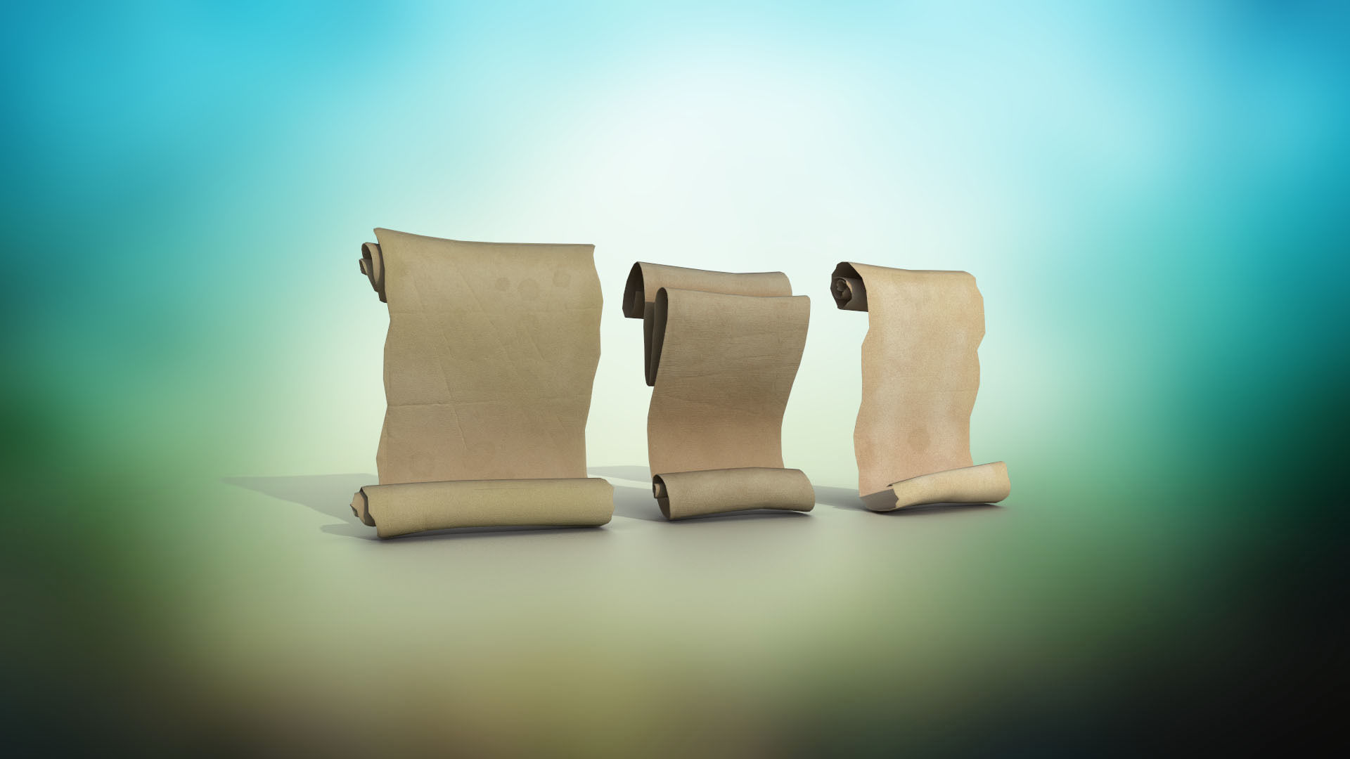 Set of three papyrus scrolls PBR Low-poly 3D model_3