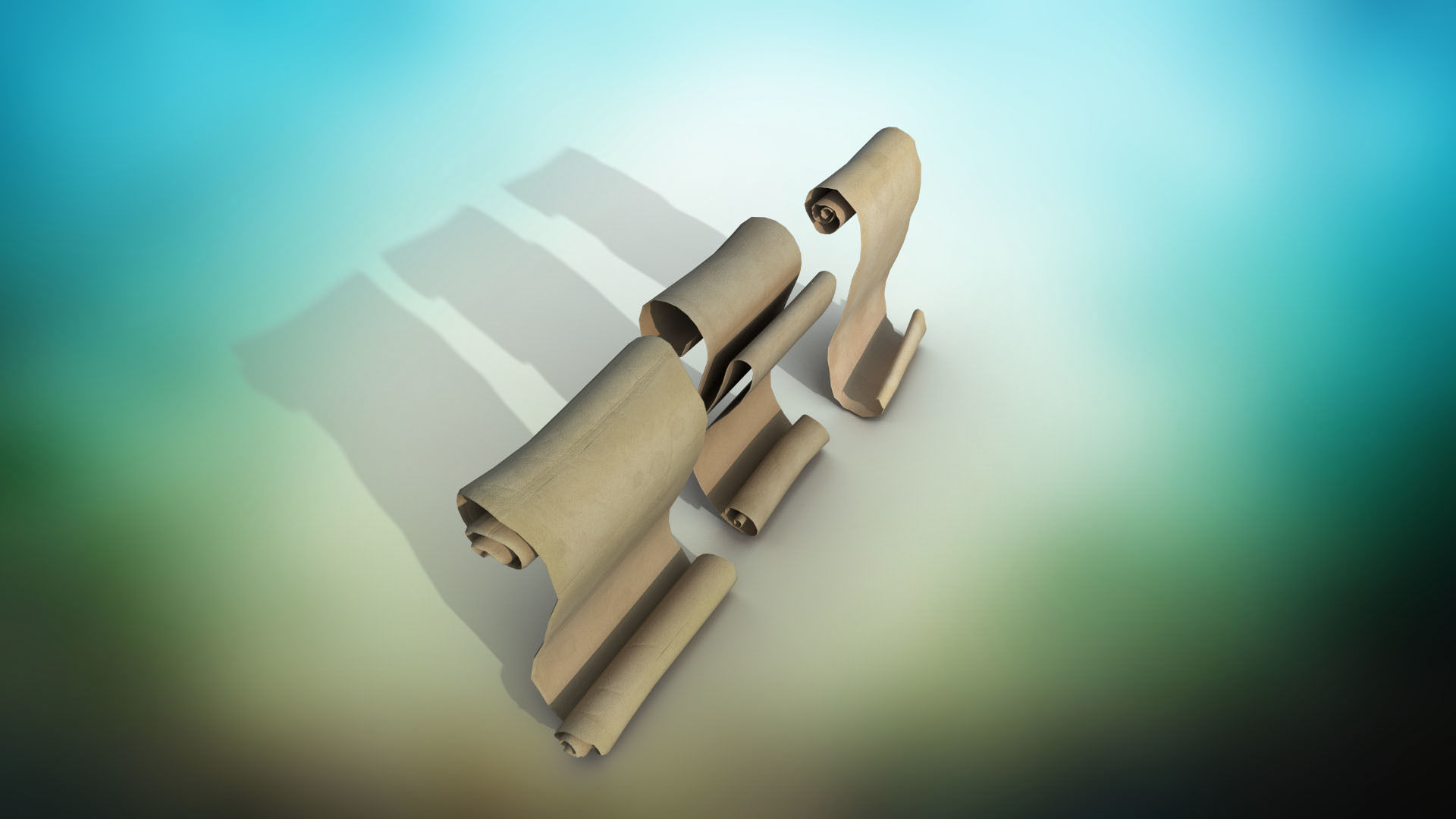 Set of three papyrus scrolls PBR Low-poly 3D model_4