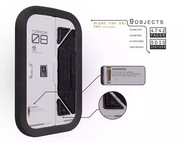 SciFi Spaceship door damaged and old Low-poly 3D model