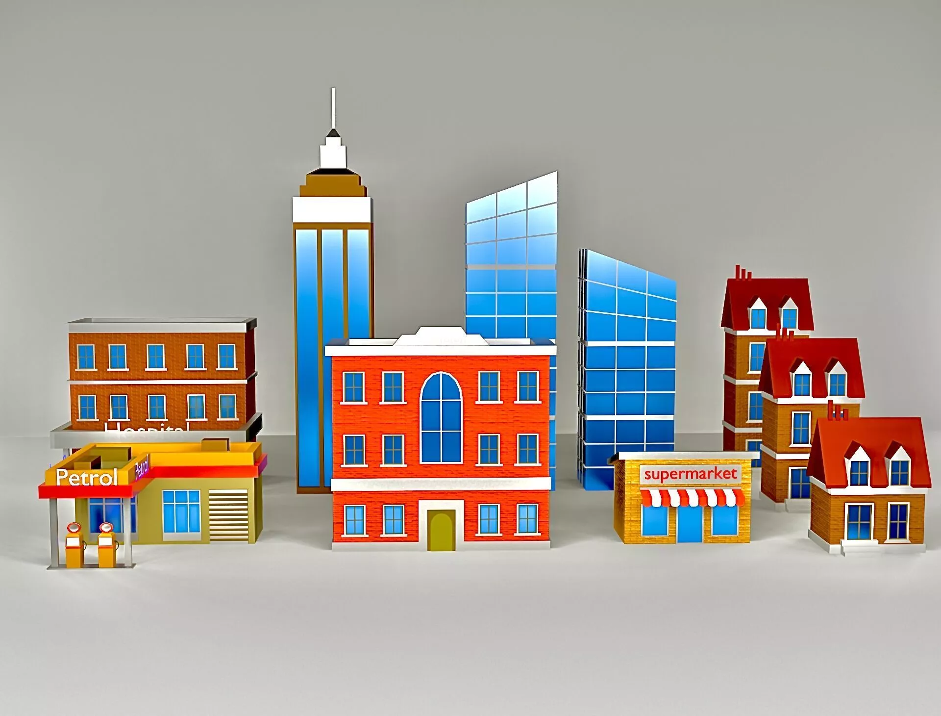 Low poly buildings school building Low-poly 3D model