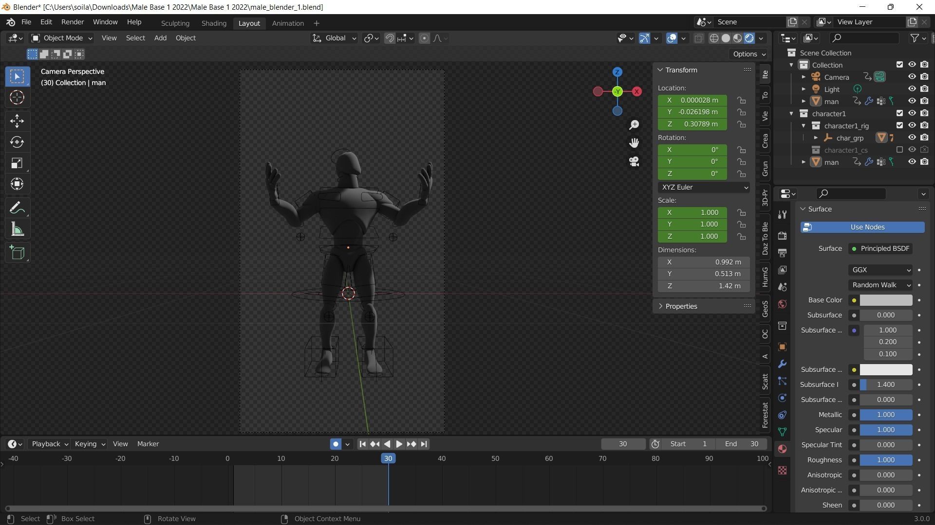 The Elemental Man Rigged Blender Character 3D model_2