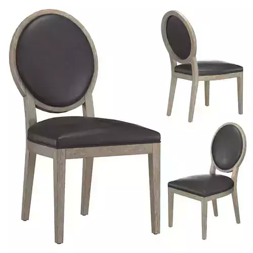 FRENCH CONTEMPORARY ROUND LEATHER DINING SIDE CHAIR