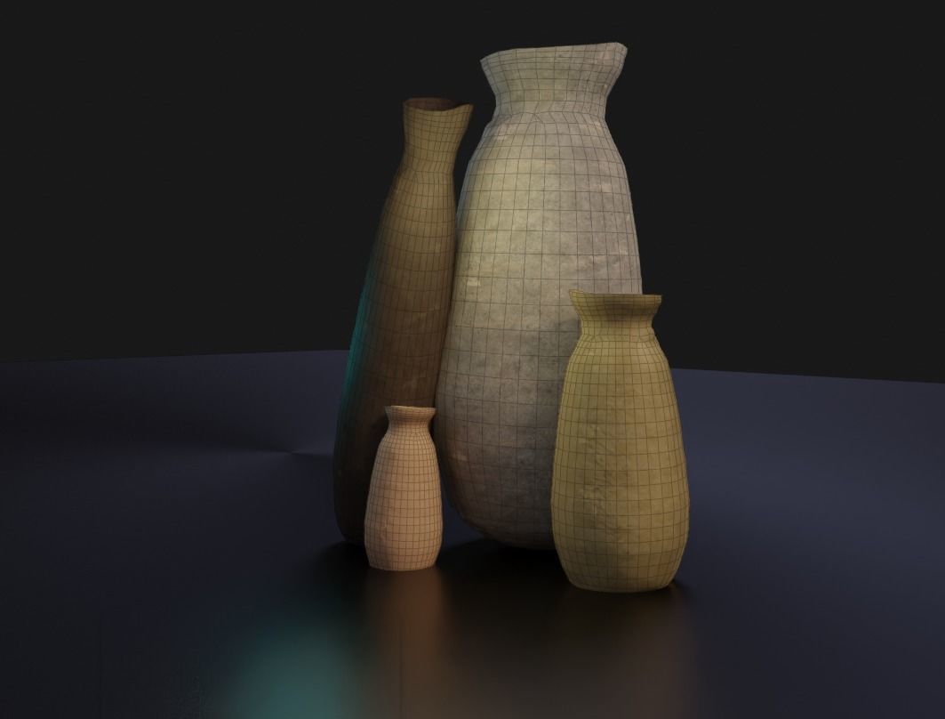 Long Pots Low-poly 3D model_1