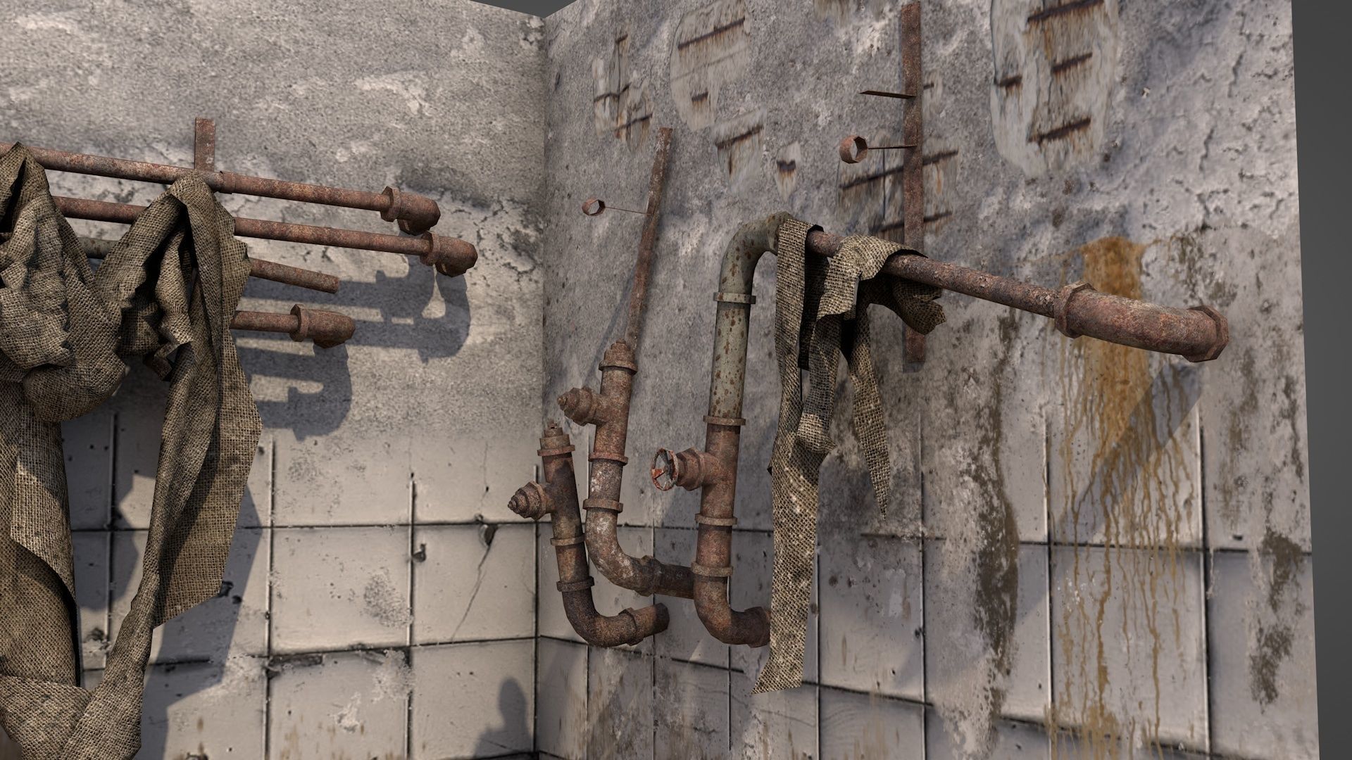 Rusty Plumbing Water Pipes v2 Low-poly 3D model_3