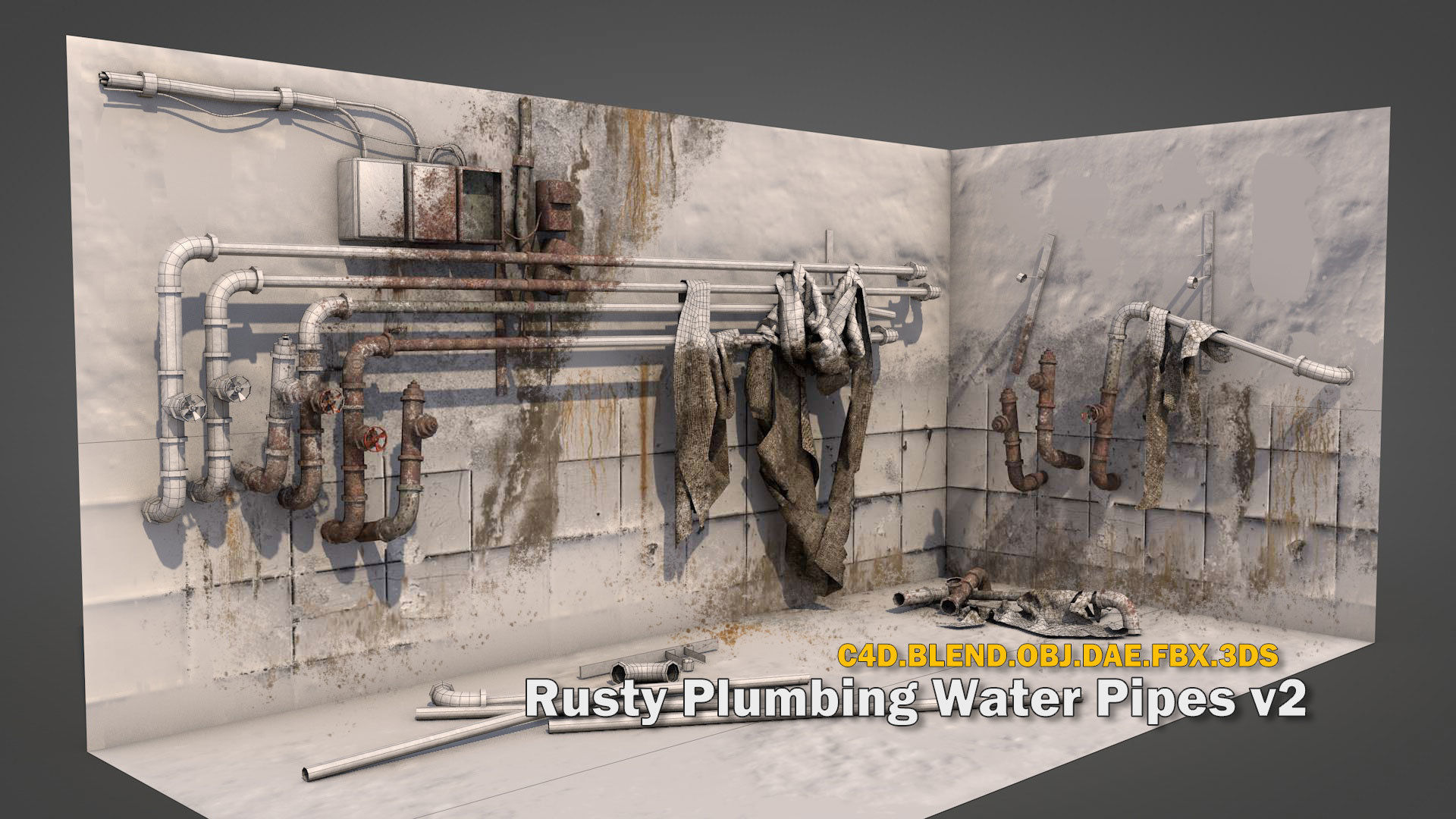 Rusty Plumbing Water Pipes v2 Low-poly 3D model_1