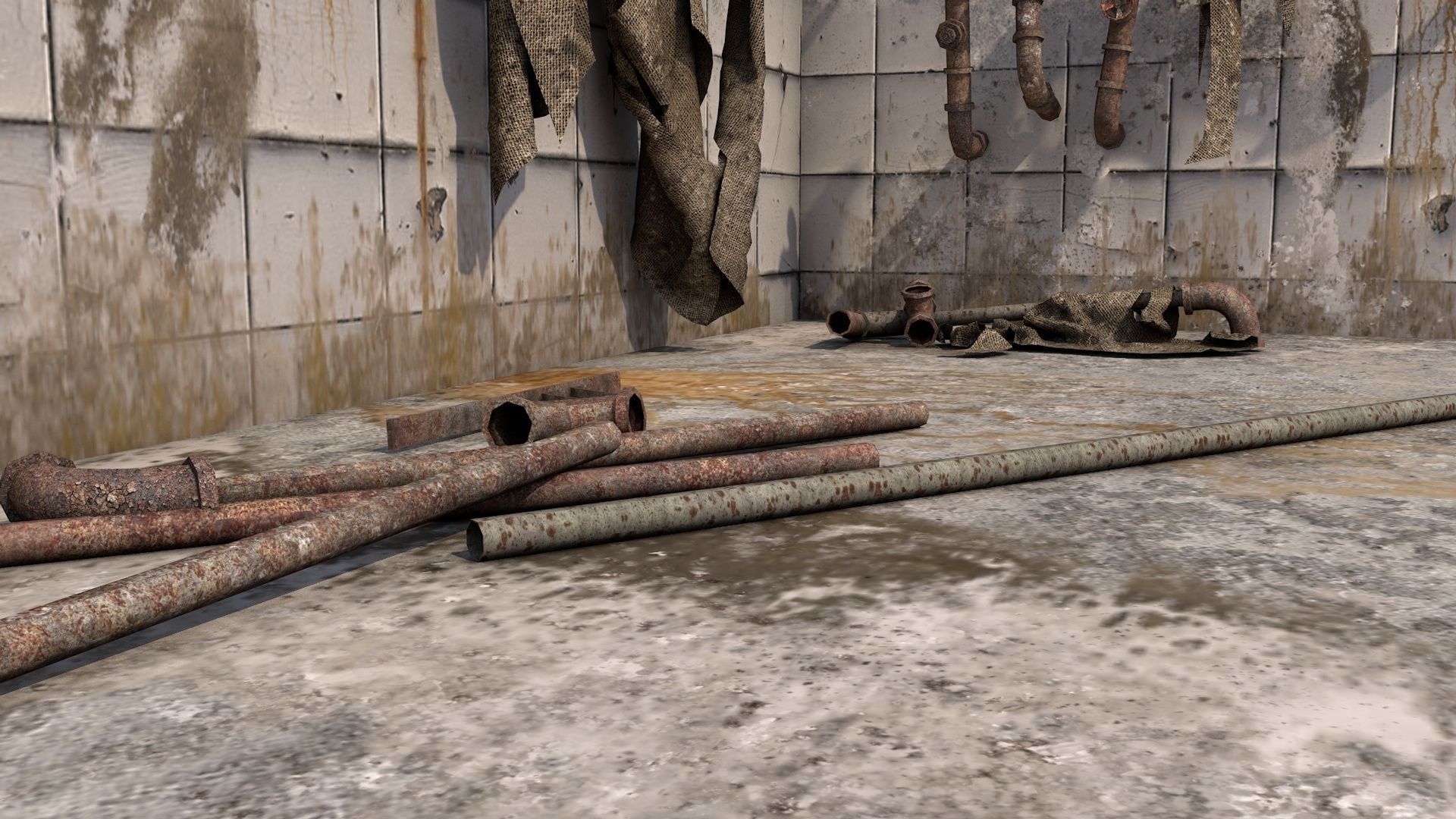 Rusty Plumbing Water Pipes v2 Low-poly 3D model_4