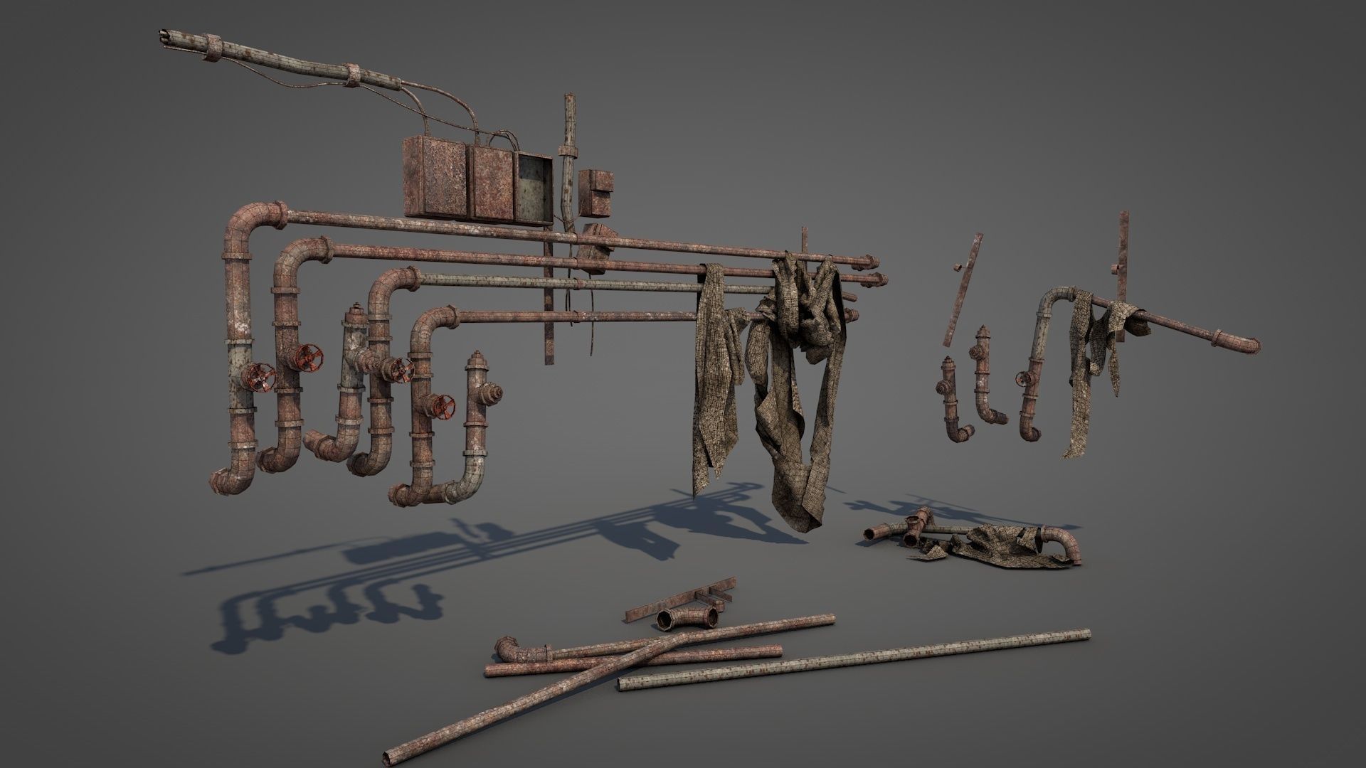 Rusty Plumbing Water Pipes v2 Low-poly 3D model_10
