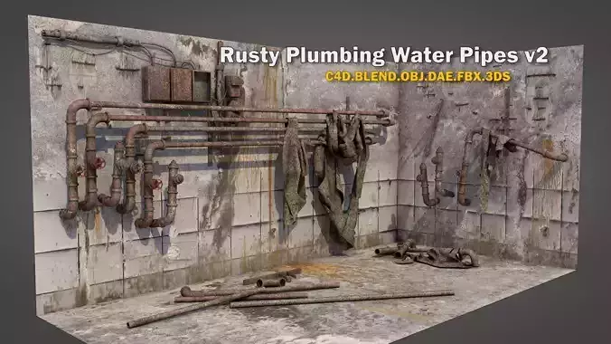 Rusty Plumbing Water Pipes v2 Low-poly 3D model