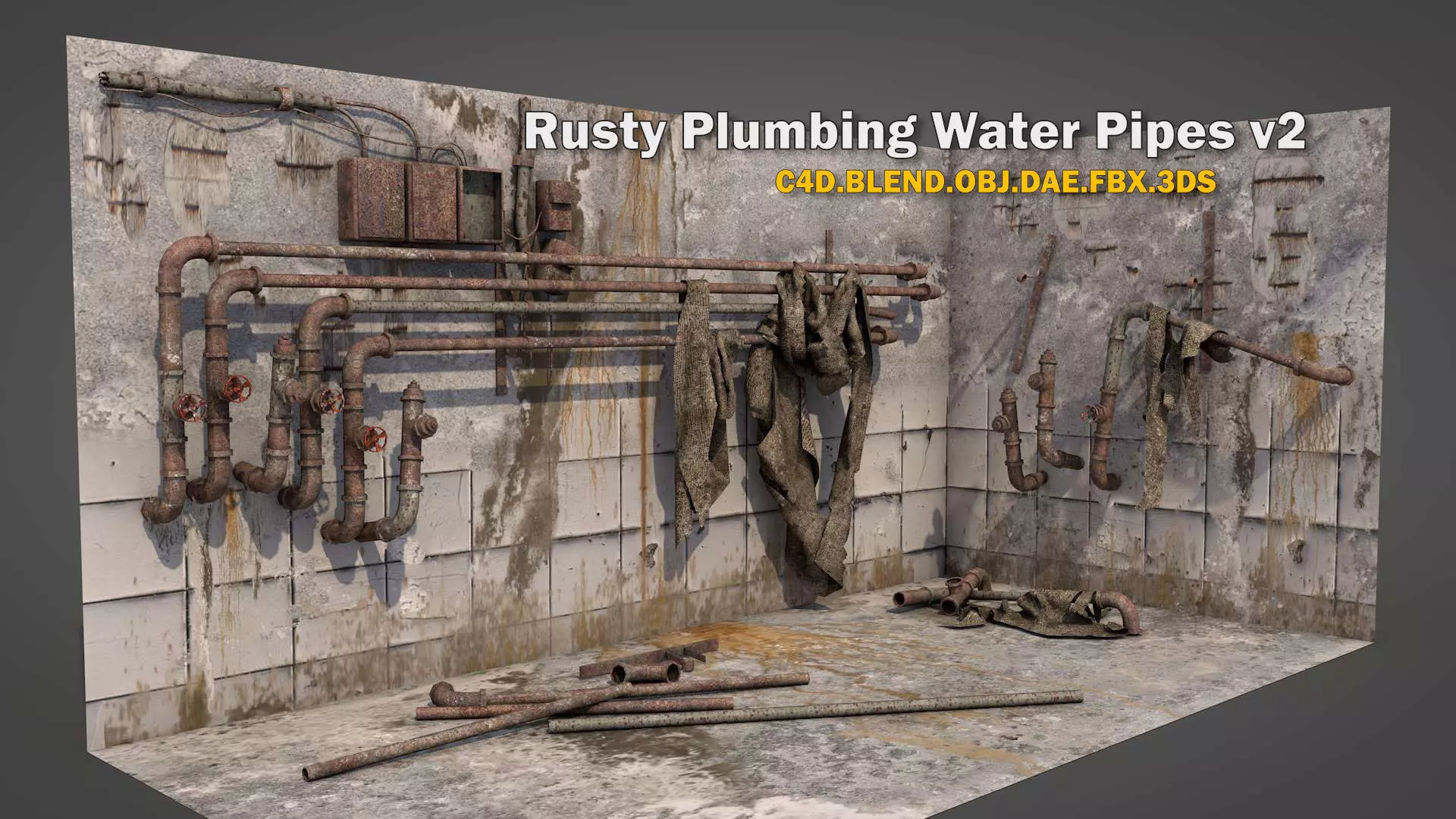 Rusty Plumbing Water Pipes v2 Low-poly 3D model_0