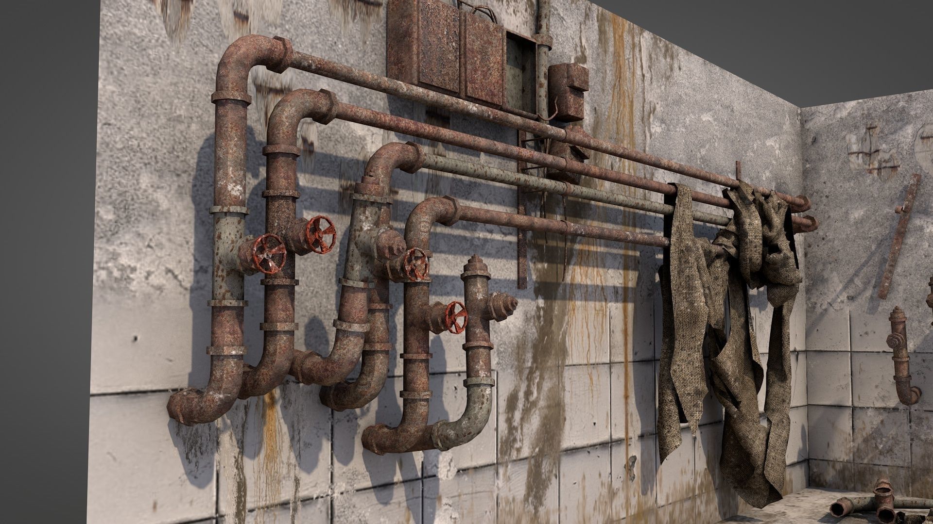 Rusty Plumbing Water Pipes v2 Low-poly 3D model_2
