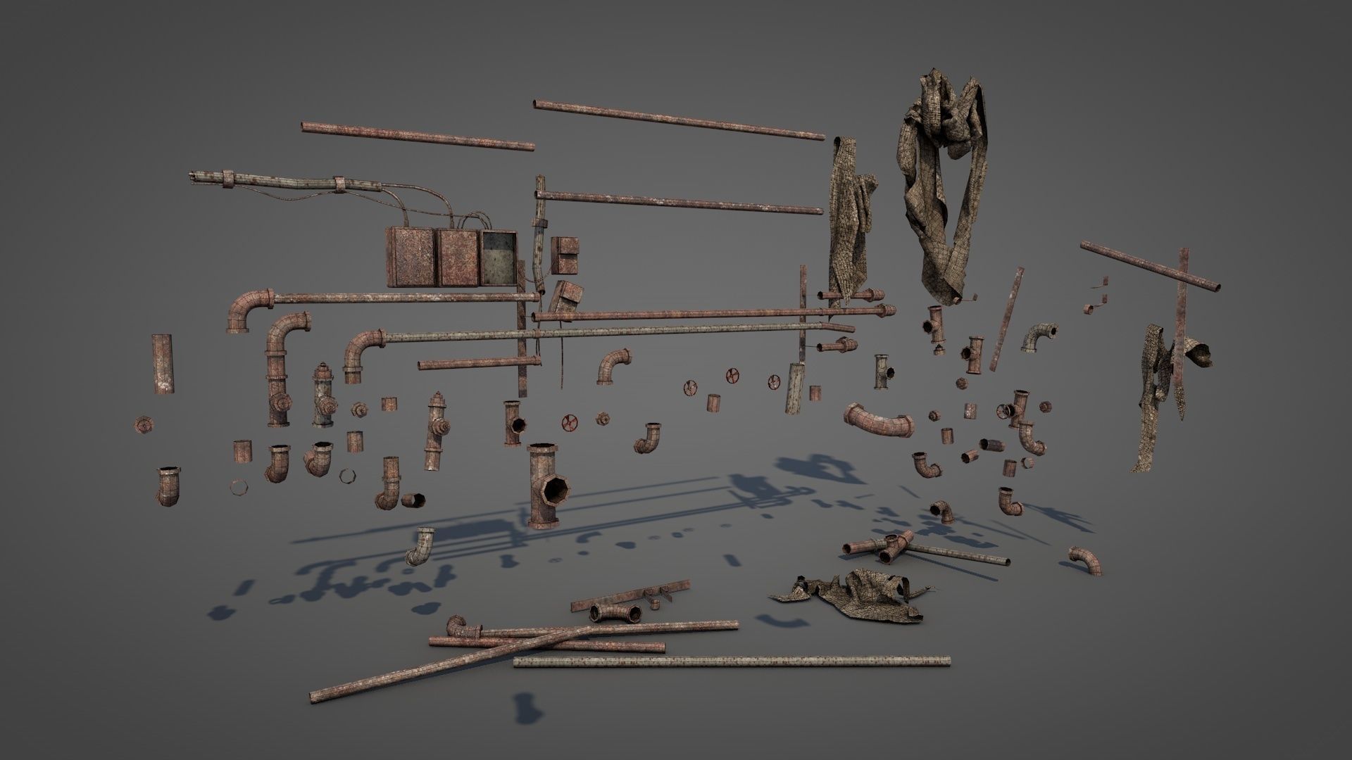 Rusty Plumbing Water Pipes v2 Low-poly 3D model_11