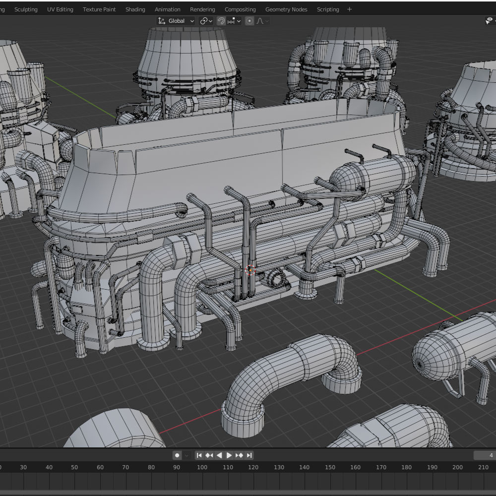 Thrusters Chimney Pipes Greebles KitBash Low-poly 3D model_4